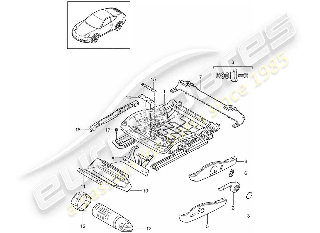 porsche 2011 (997-2) seat frame parts diagram