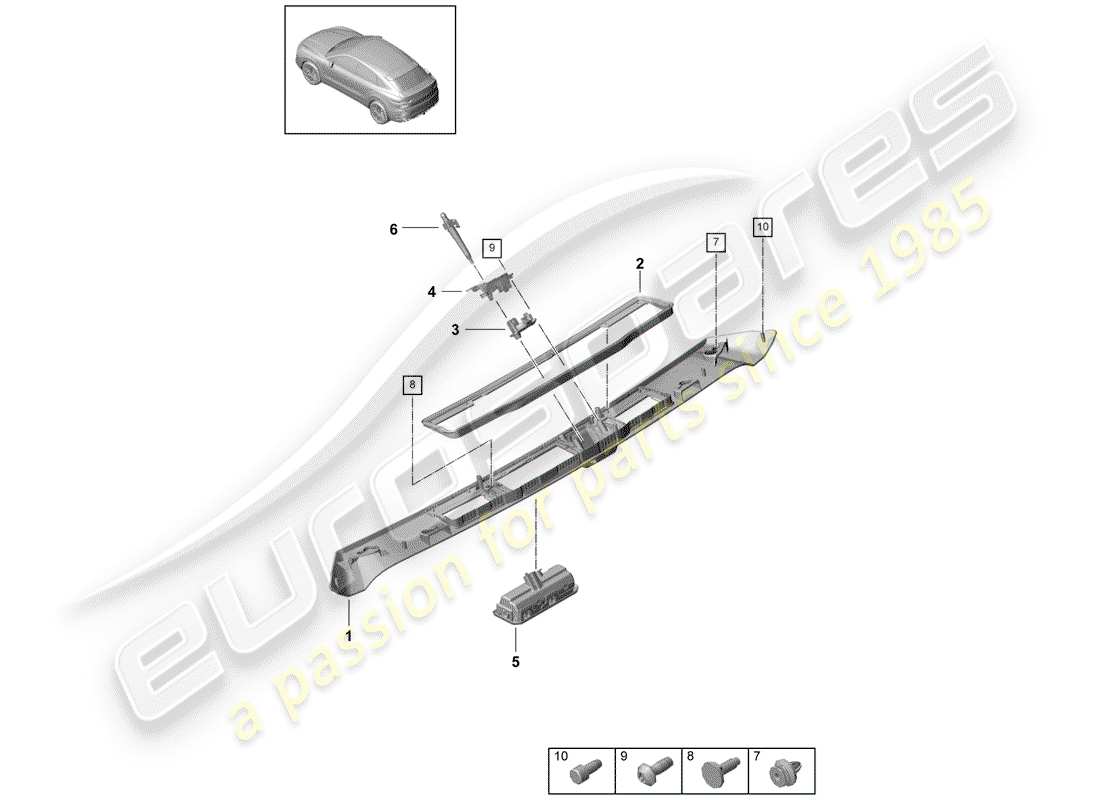 porsche 2018 (cayenne e3 9ya/9yb) rear lid grip molding parts diagram