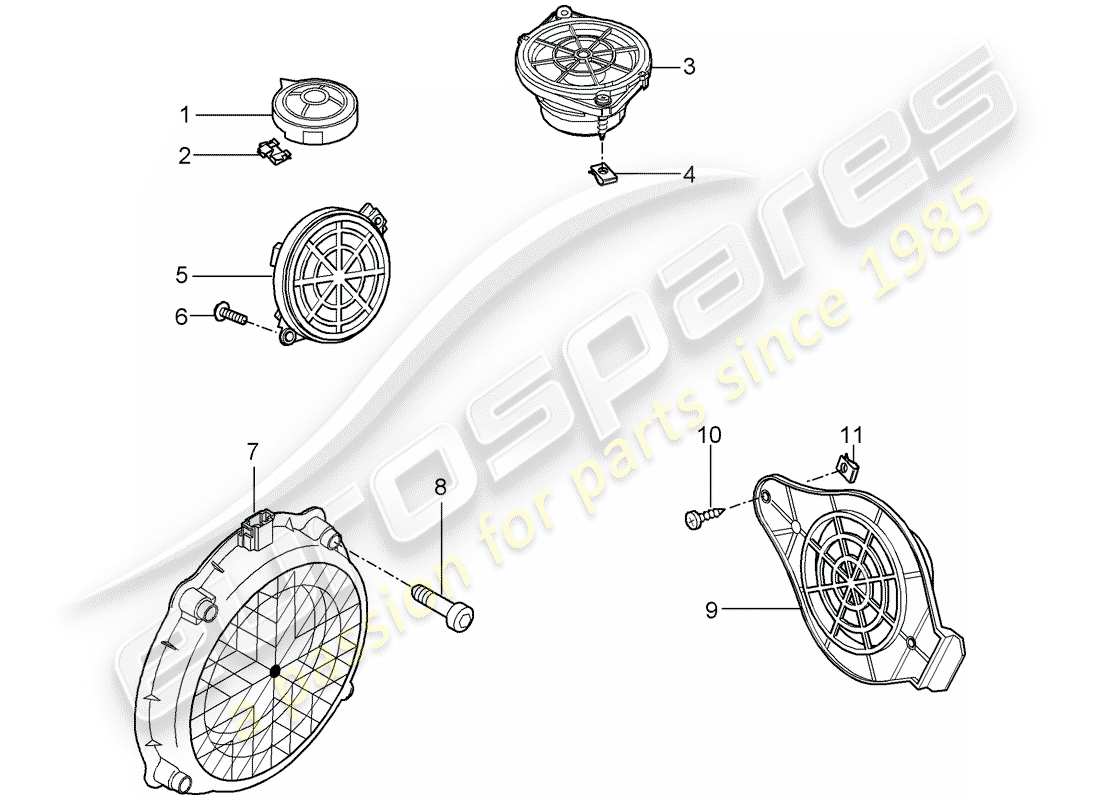 porsche 2008 (997-1 gt3) loudspeaker parts diagram