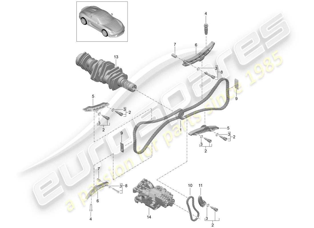 porsche 2016 (981 boxster spyder) engine control timing chain w/ tension rail parts diagram