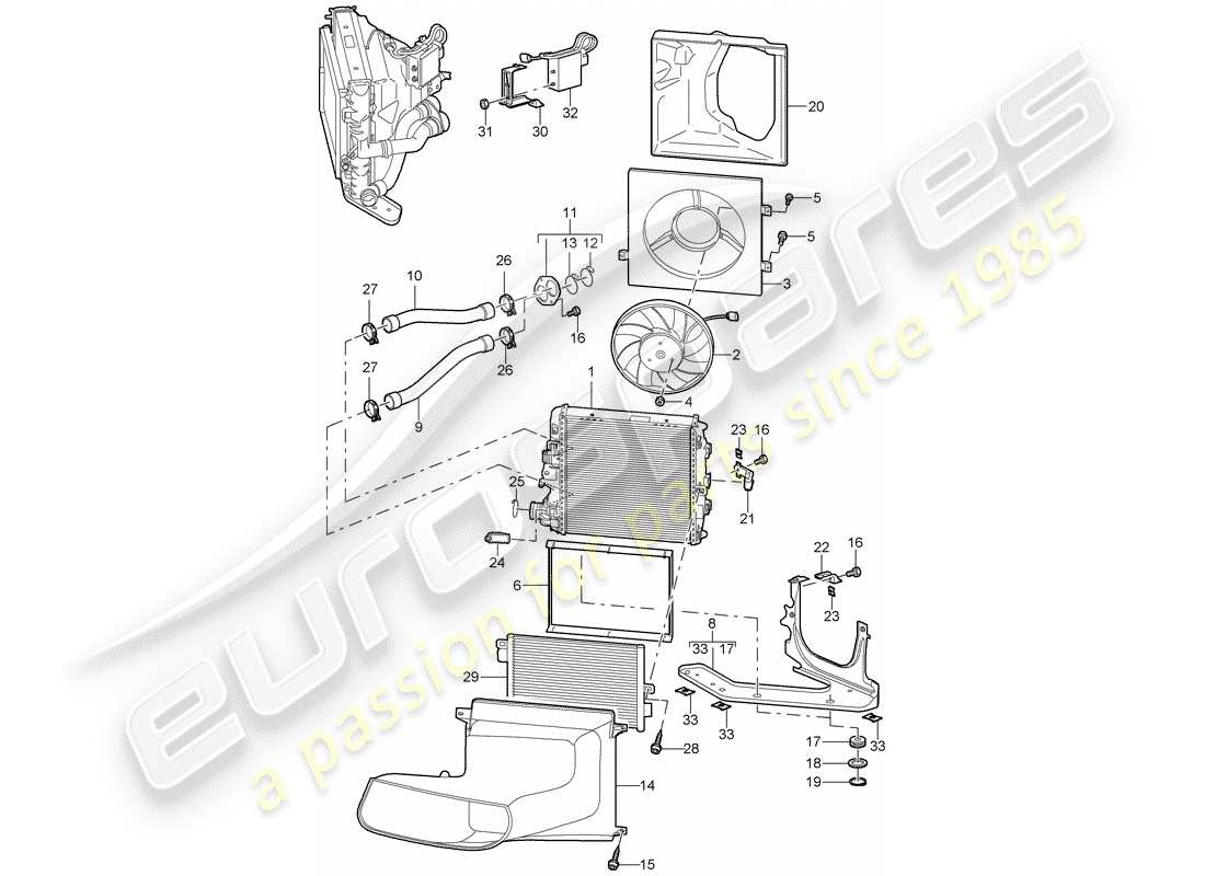 porsche 2008 (997-1 gt3) water cooling 3 parts diagram