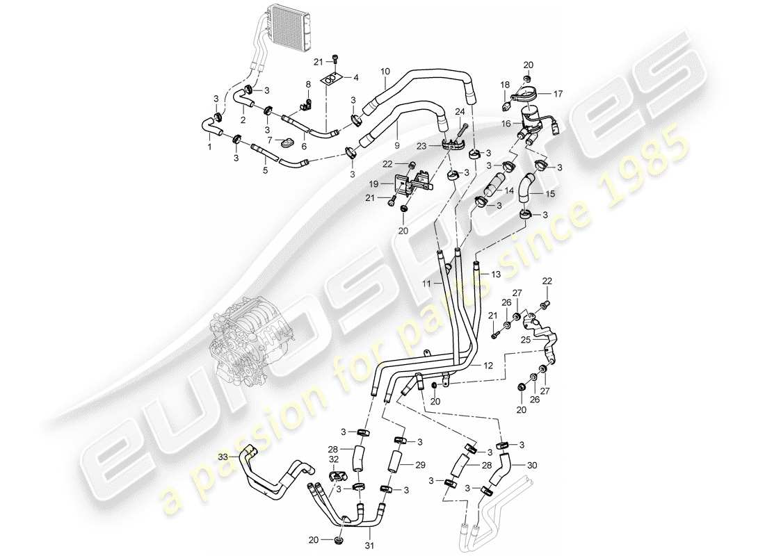 porsche 2009 (cayenne e1 9pa) heater air conditioning supply pipe return line parts diagram