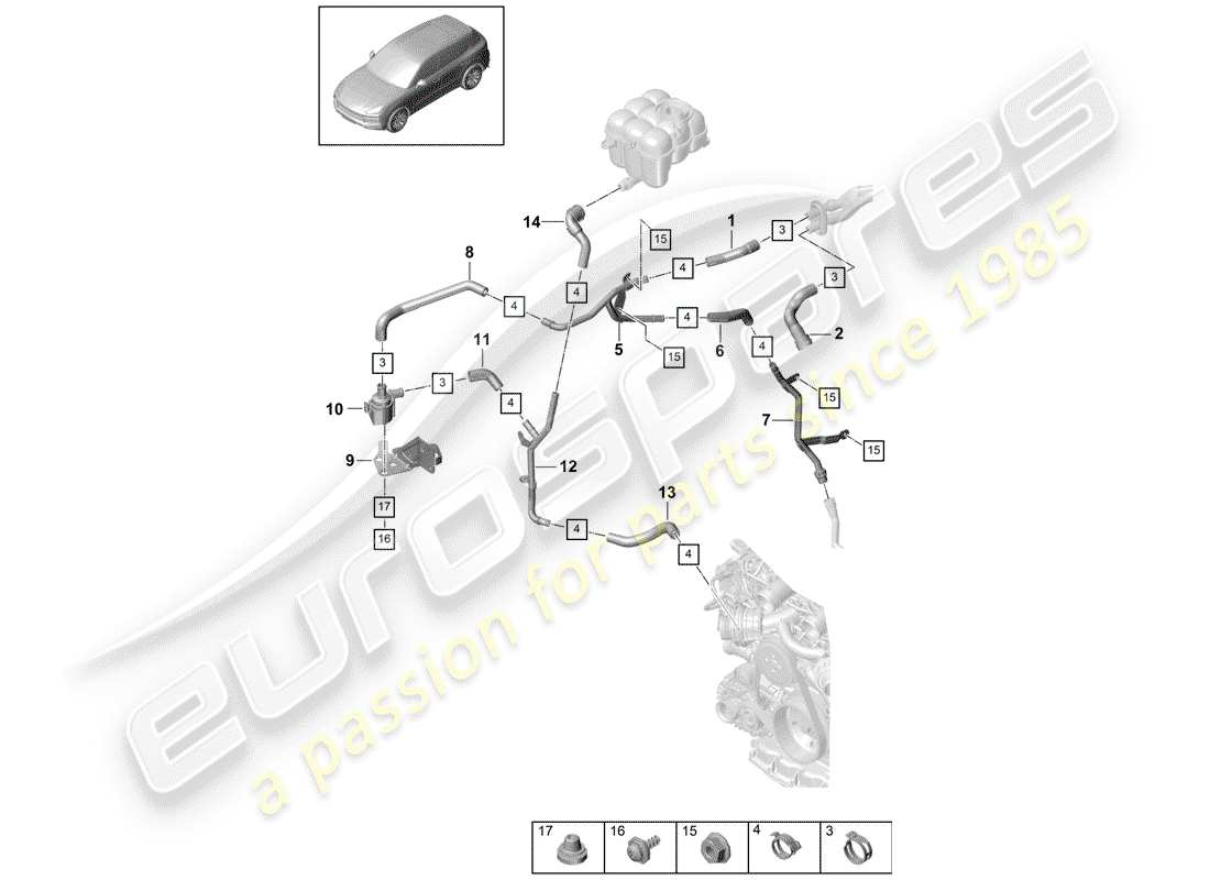 porsche 2018 (cayenne e3 9ya/9yb) heater without: auxiliary heater parts diagram