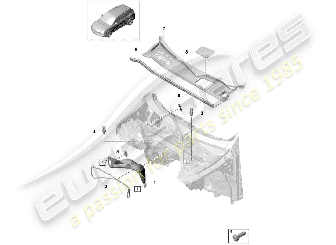 porsche 2018 (cayenne e3 9ya/9yb) water box for vehicles with hybrid drive parts diagram