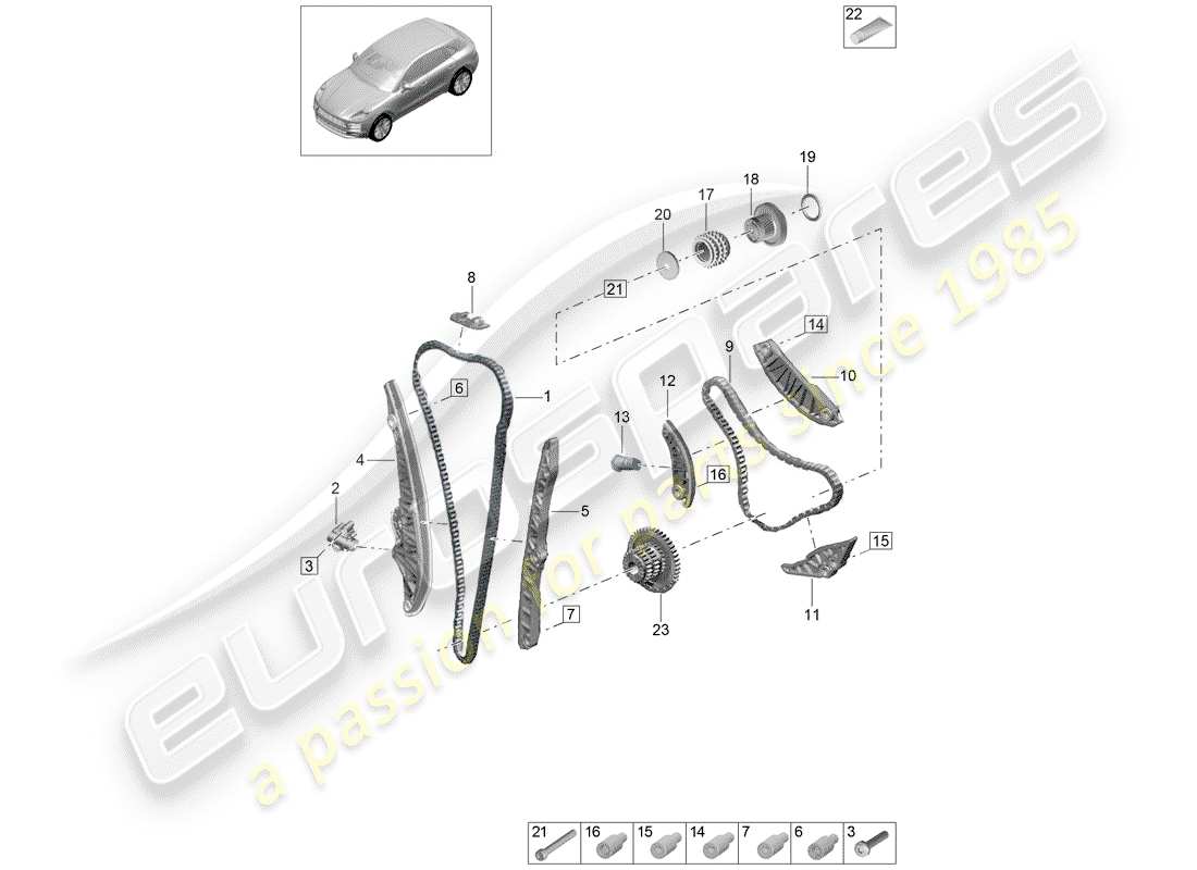 porsche 2019 (macan) timing chain slide rail chain tensioner part diagram