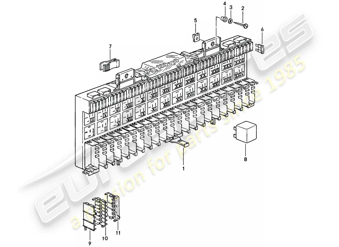 porsche 1986 (928) fuse box/relay plate - relay - fuse - f >> 92-fs848 408 - f >> 92-fs849 589 - see technical information - d - mj 1985>> part diagram