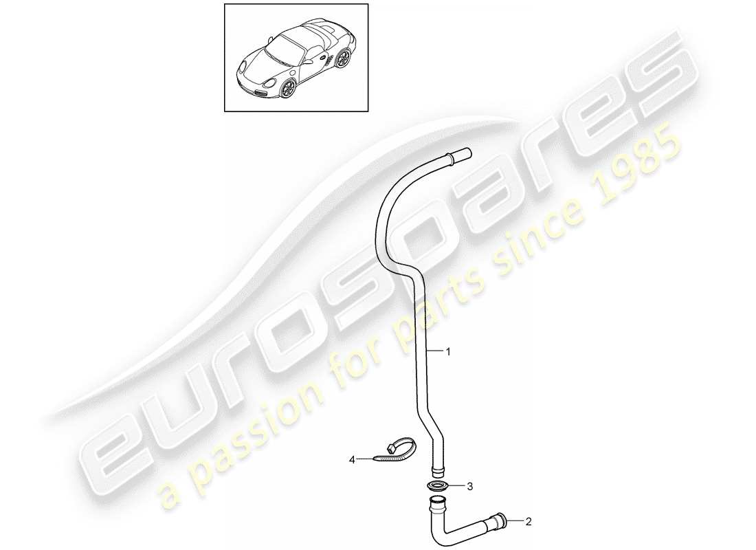 porsche 2009 (987 boxster) water drain pipe for attachment to: air distribution housing parts diagram