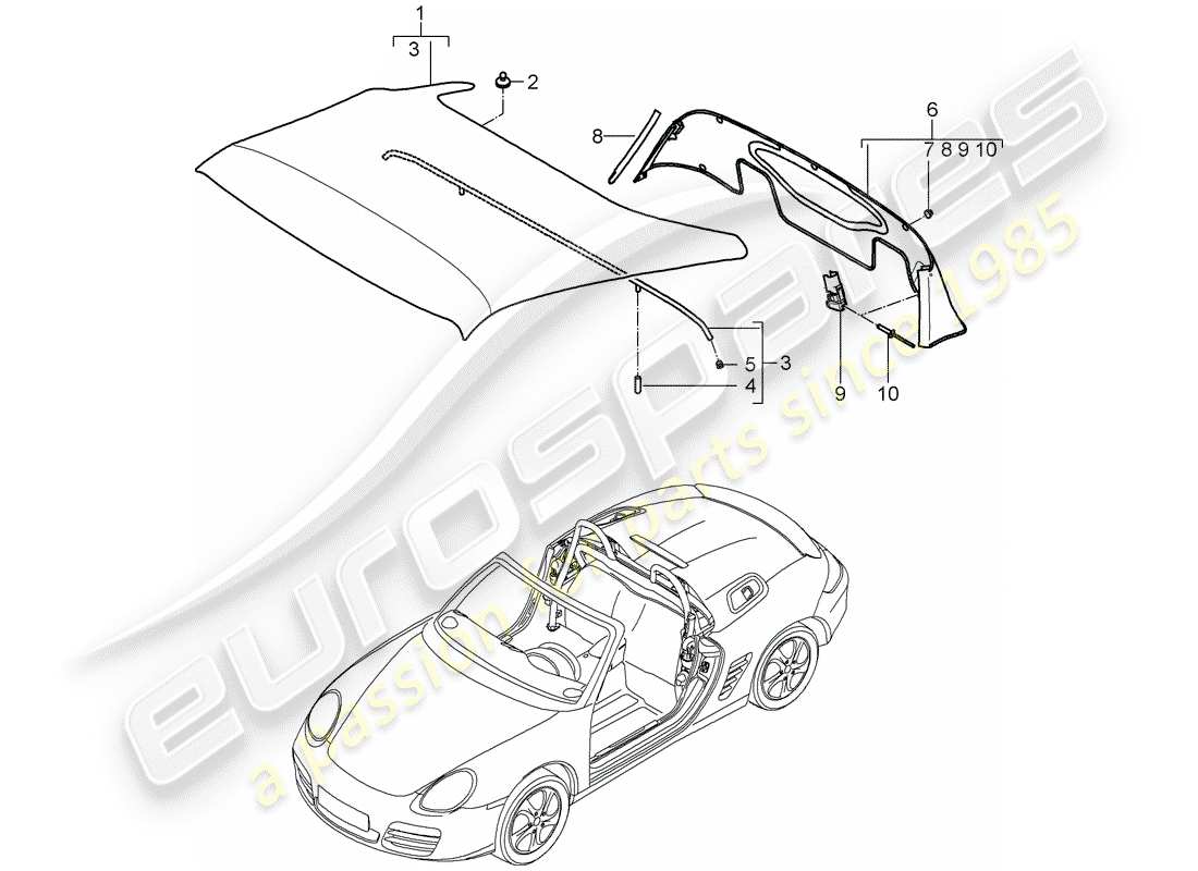 porsche 2010 (987 boxster) convertible top covering noise insulation plate individual parts d - mj 2010>> parts diagram