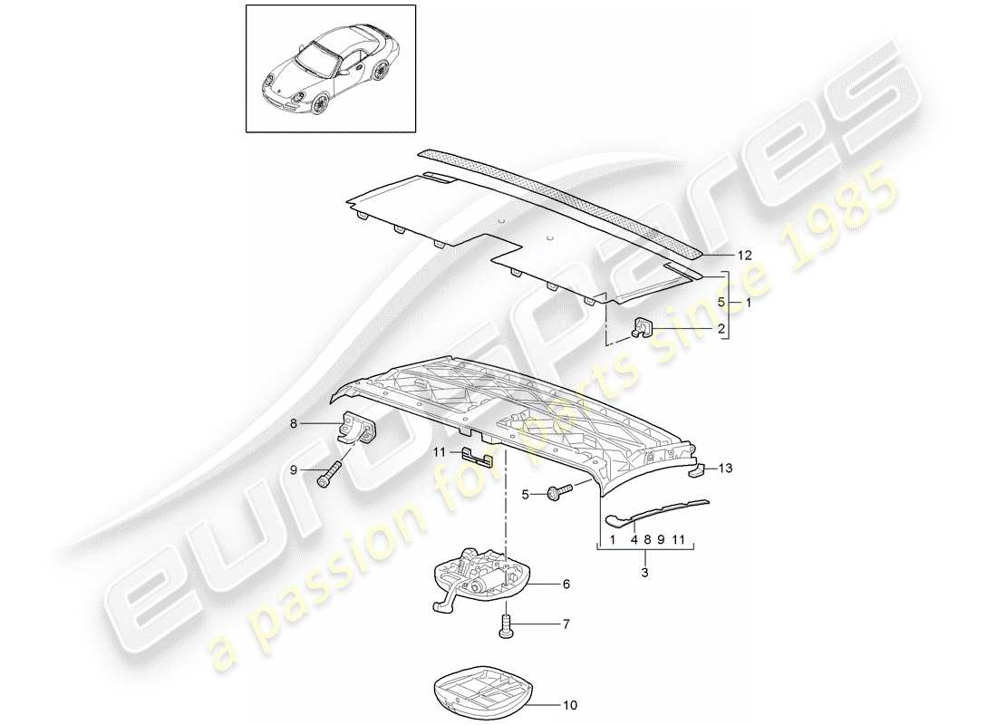 porsche 2011 (997-2) top frame parts diagram
