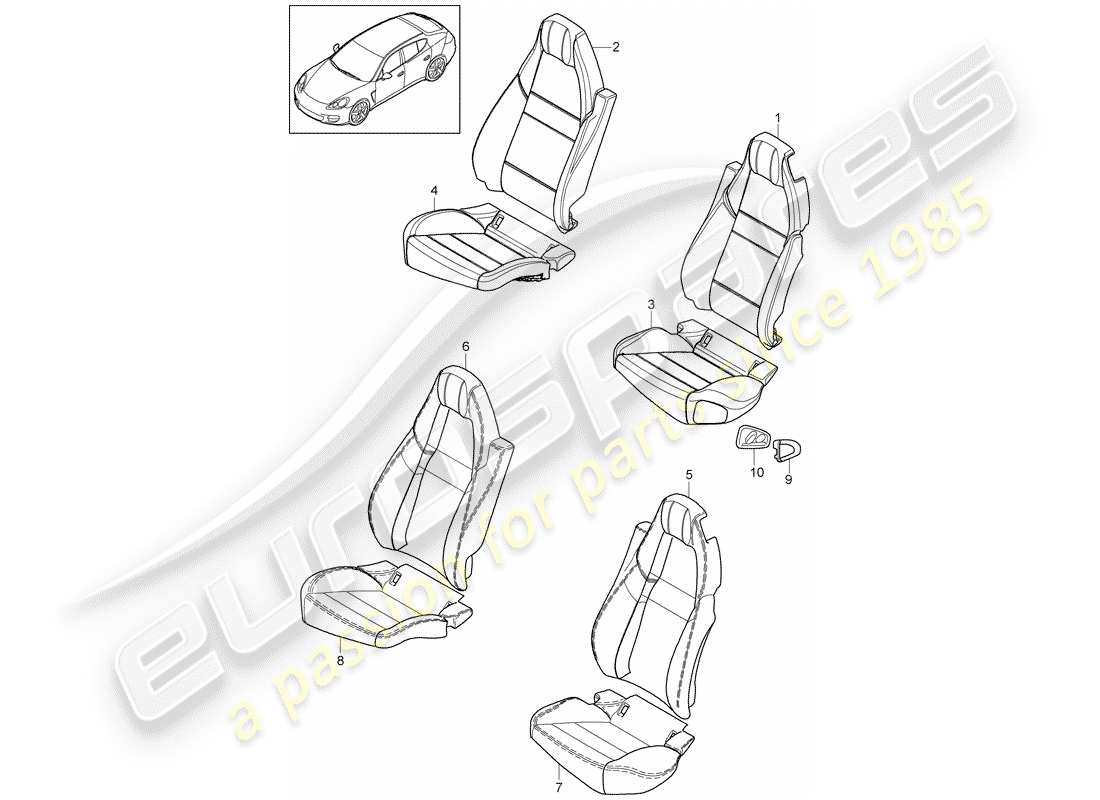 porsche 2012 (panamera 970) seat and backrest cover premium foam part business part diagram