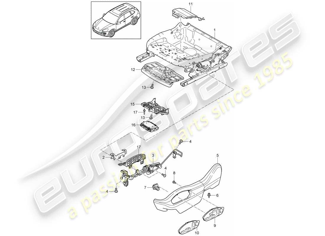 porsche 2014 (cayenne e2 92a) seat frame comfort seat sports seat part diagram