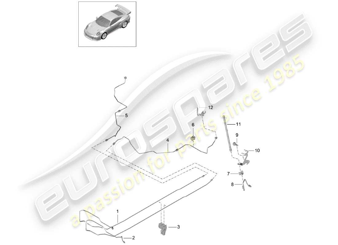 porsche 2014 (991-1 turbo) brake line center underbody rear part diagram