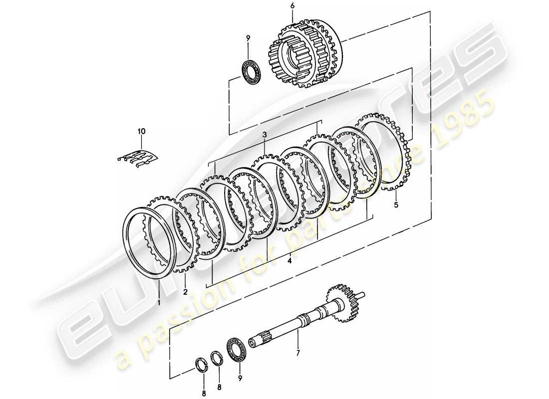 porsche 1986 (928) automatic transmission - drive shaft - gear set part diagram