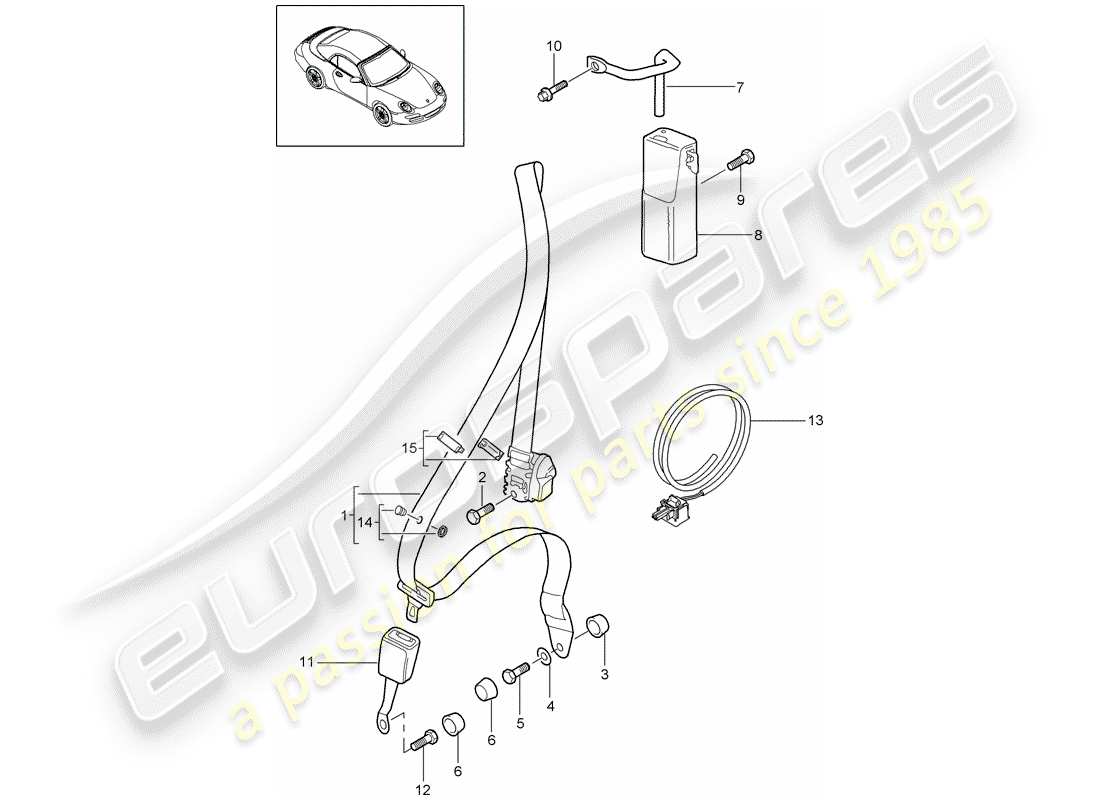 porsche 2011 (997-2) seat belt parts diagram