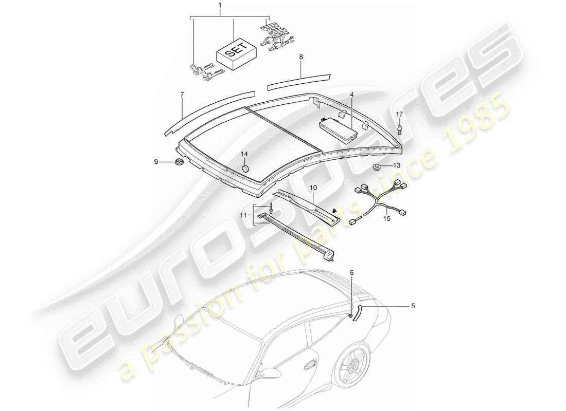 porsche 2011 (997-2) glass roof parts diagram