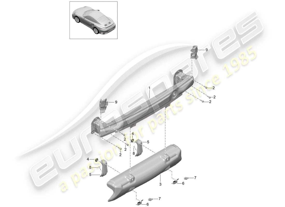 porsche 2016 (991-1 turbo) bumper carrier rear d - mj 2017>>2nd generation part diagram