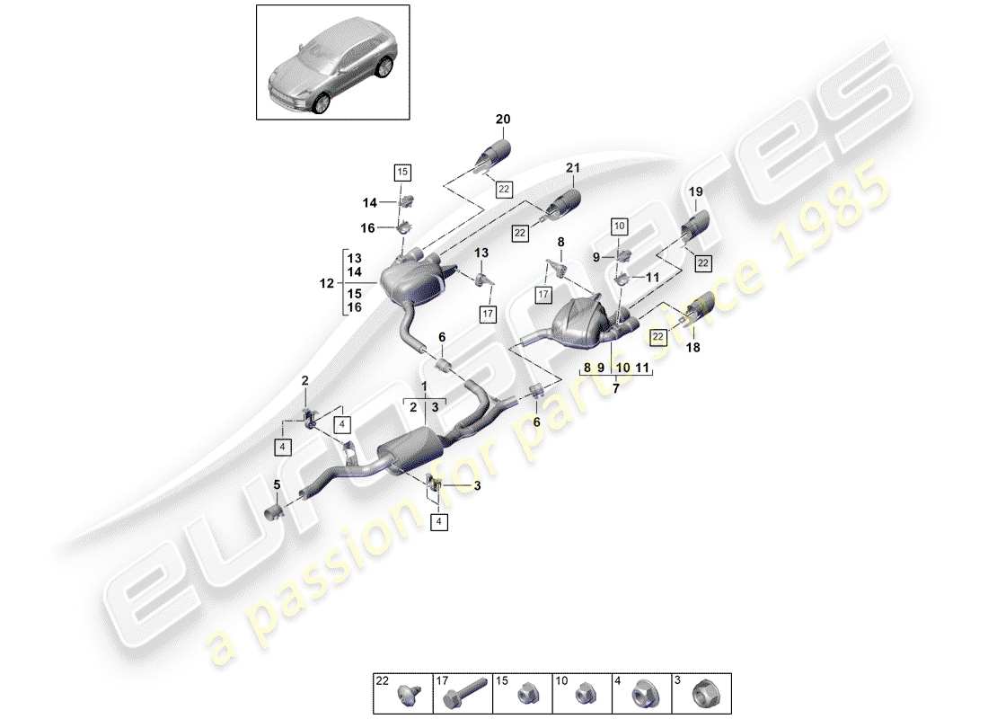 porsche 2019 (macan) exhaust system exhaust pipe rear silencer part diagram