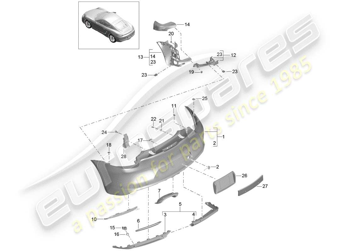 porsche 2016 (981 cayman) bumper rear part diagram