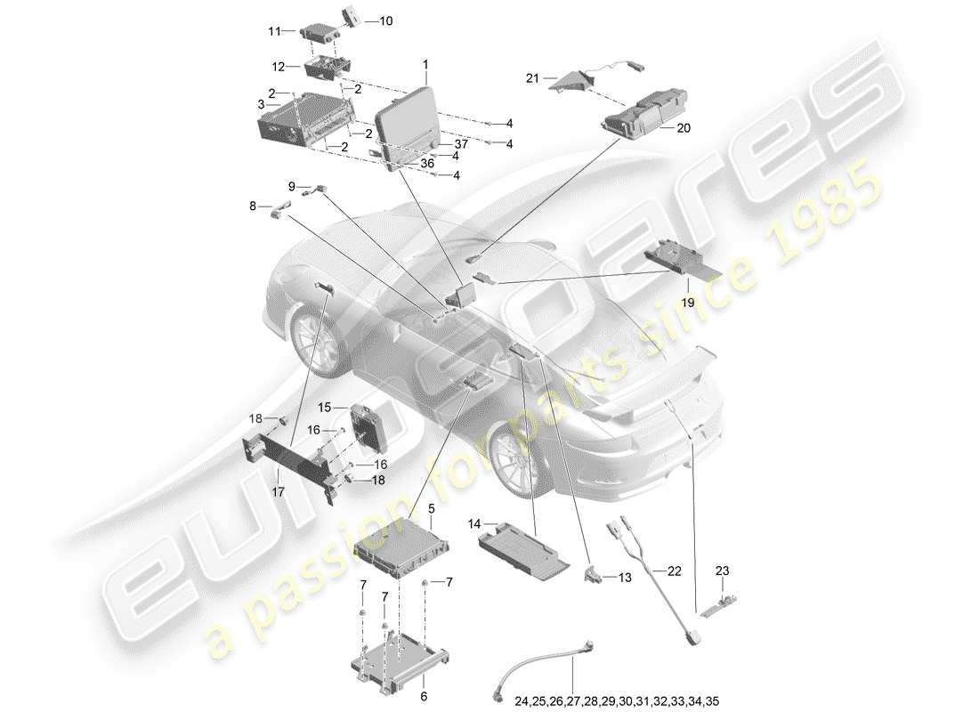 porsche 2015 (991-1 r/gt3/rs) display central computer navigation system tv microphone multimedia interface camera connecting line d - mj 2018>> part diagram