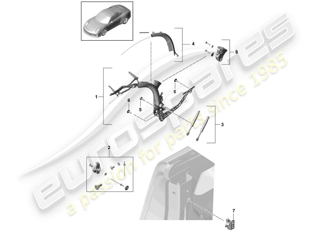 porsche 2016 (991-1 r/gt3/rs) top frame side part diagram