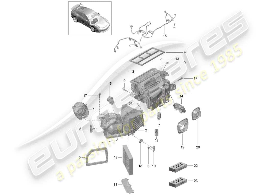 porsche 991r/gt3/rs (2015) air conditioner parts diagram