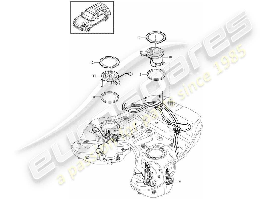 porsche 2014 (cayenne e2 92a) fuel tank fuel pump suction jet pump part diagram