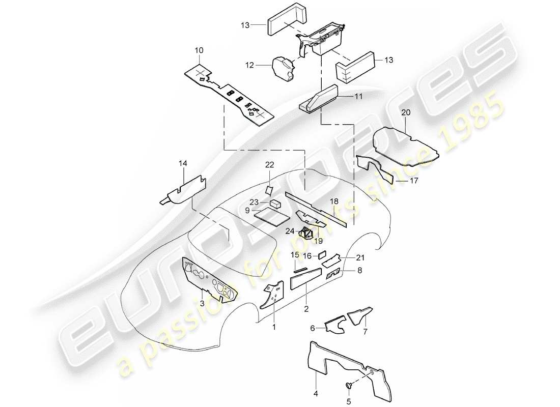 porsche 2009 (987 cayman) body noise insulation part diagram