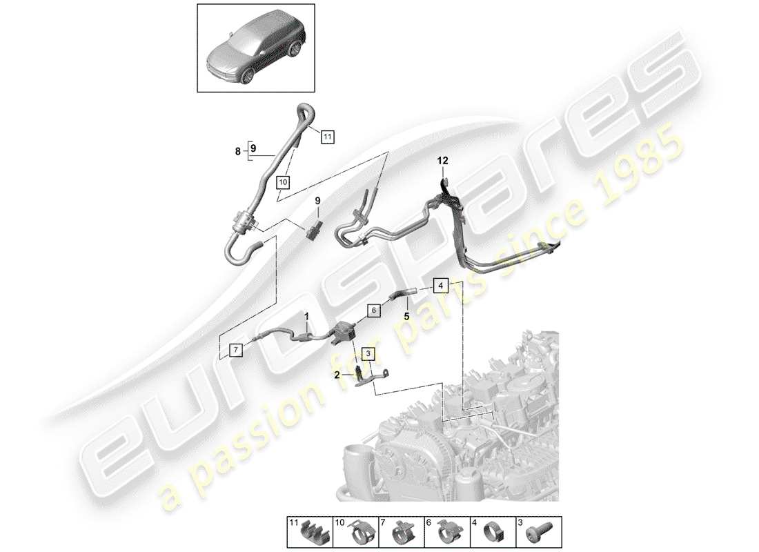 porsche 2019 (cayenne e3 9ya/9yb) breather line tank ventilation parts diagram