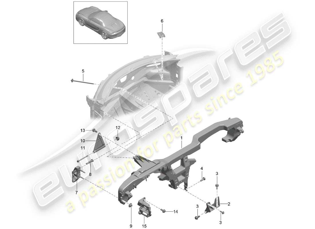 porsche 2016 (981 boxster spyder) retaining frame dashboard parts diagram