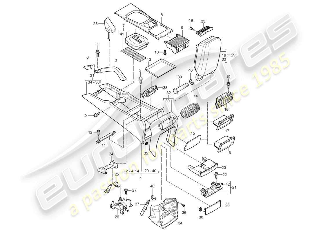 porsche 2010 (cayenne e1 9pa) centre console d >>- mj 2008 parts diagram