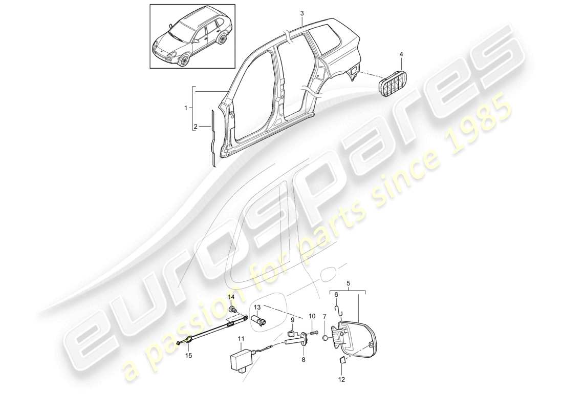porsche 2010 (cayenne e1 9pa) side part outer parts diagram