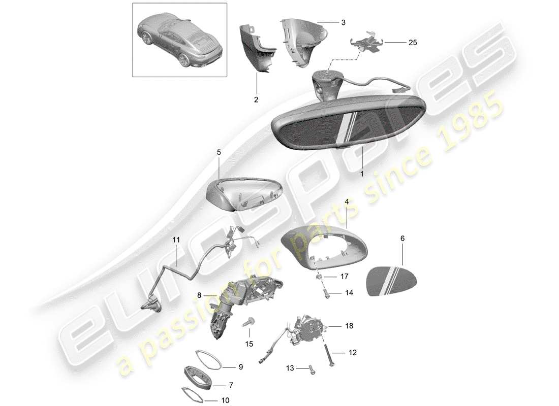 porsche 2016 (991-1 turbo) interior mirror exterior mirror d - mj 2017>> part diagram