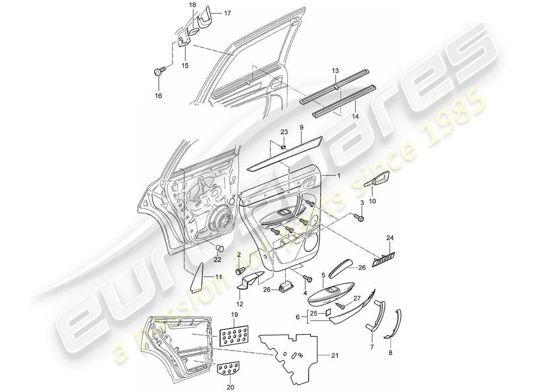 porsche 2006 (cayenne e1 9pa) door panel rear with: damping part diagram