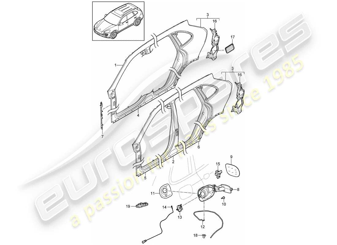 porsche 2018 (cayenne e2 92a) side part outer part diagram