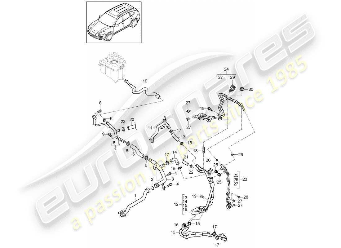 porsche 2018 (cayenne e2 92a) coolant cooling system rear part diagram