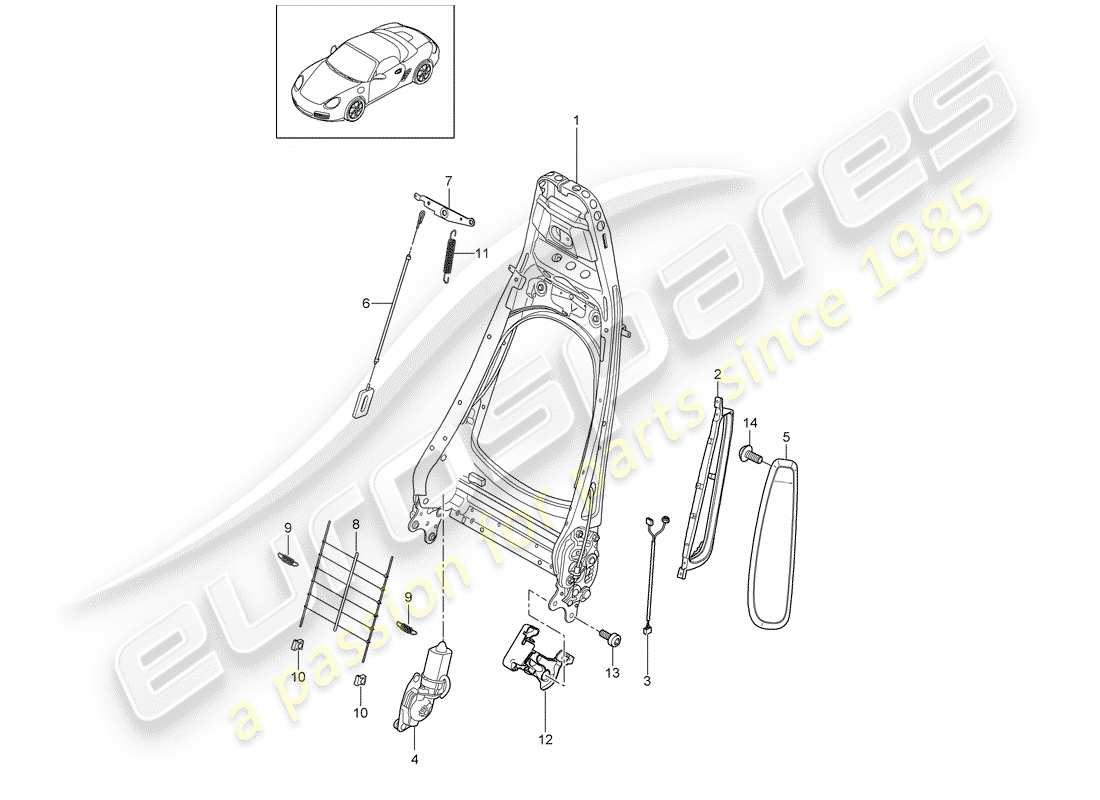 porsche 2011 (987 boxster) backrest frame standard seat comfort seat parts diagram