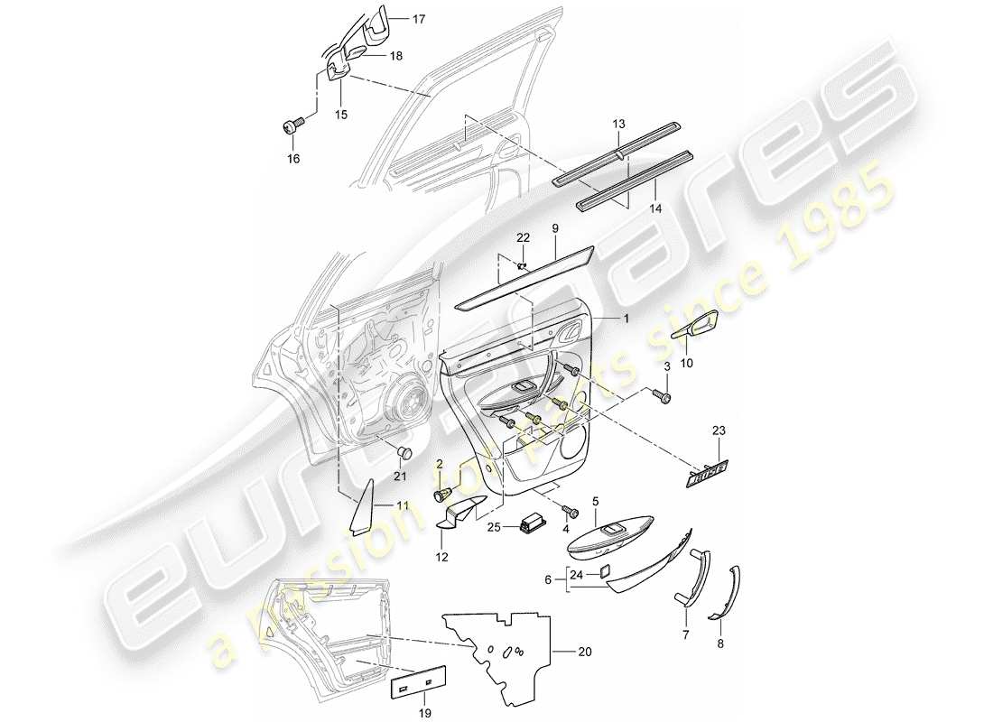 porsche 2008 (cayenne e1 9pa) door panel rear with: damping part diagram
