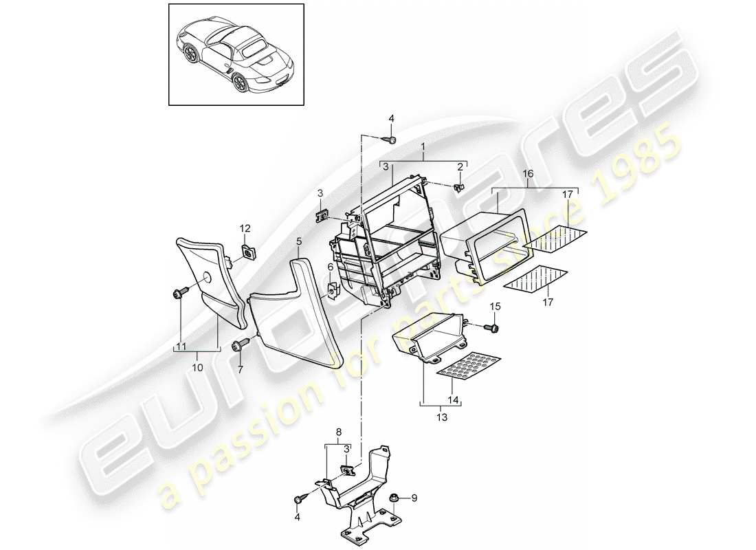 porsche 2012 (987 boxster) centre console front parts diagram