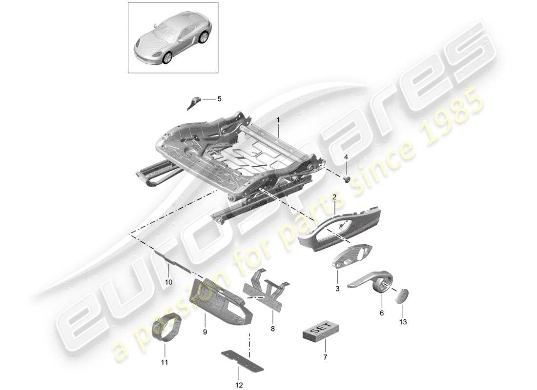 porsche 718 cayman (2020) seat frame parts diagram