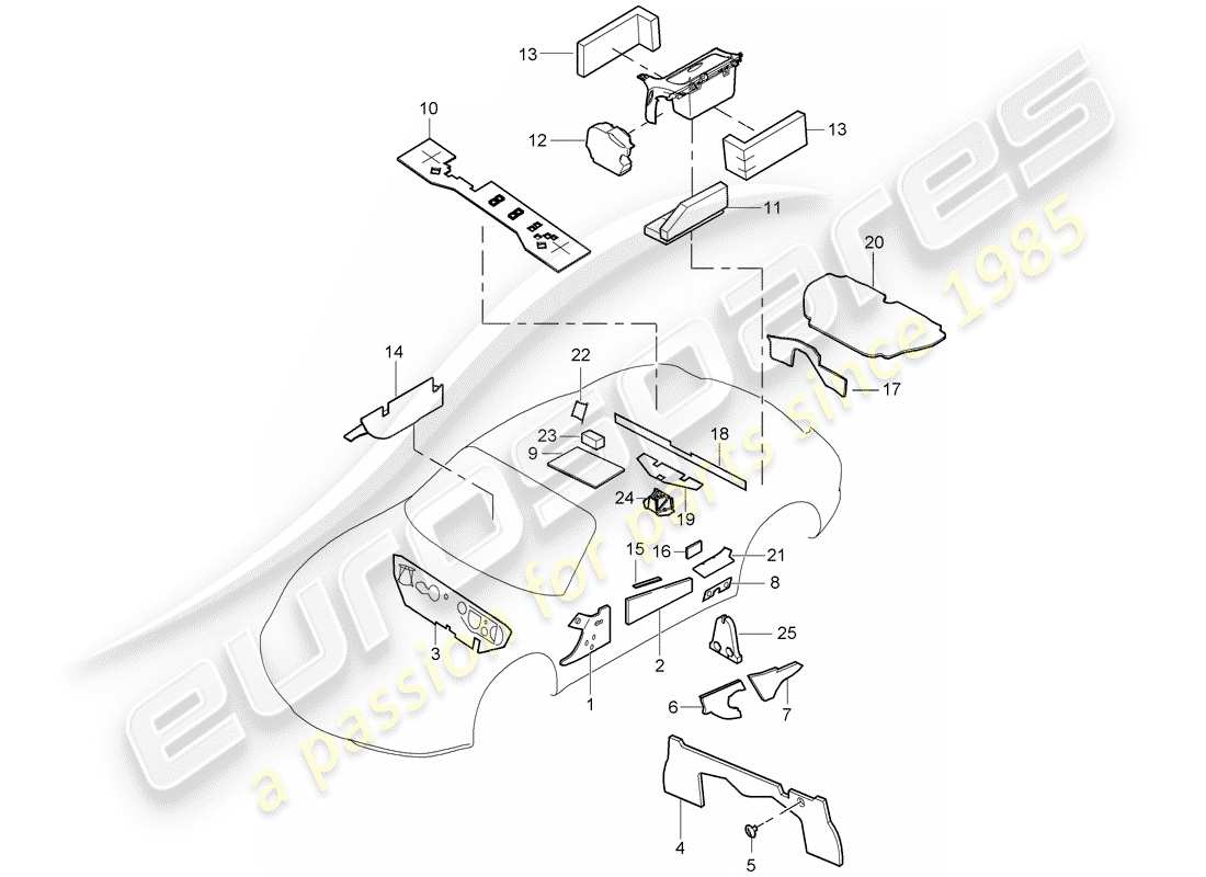 porsche 2007 (987 cayman) body noise insulation part diagram