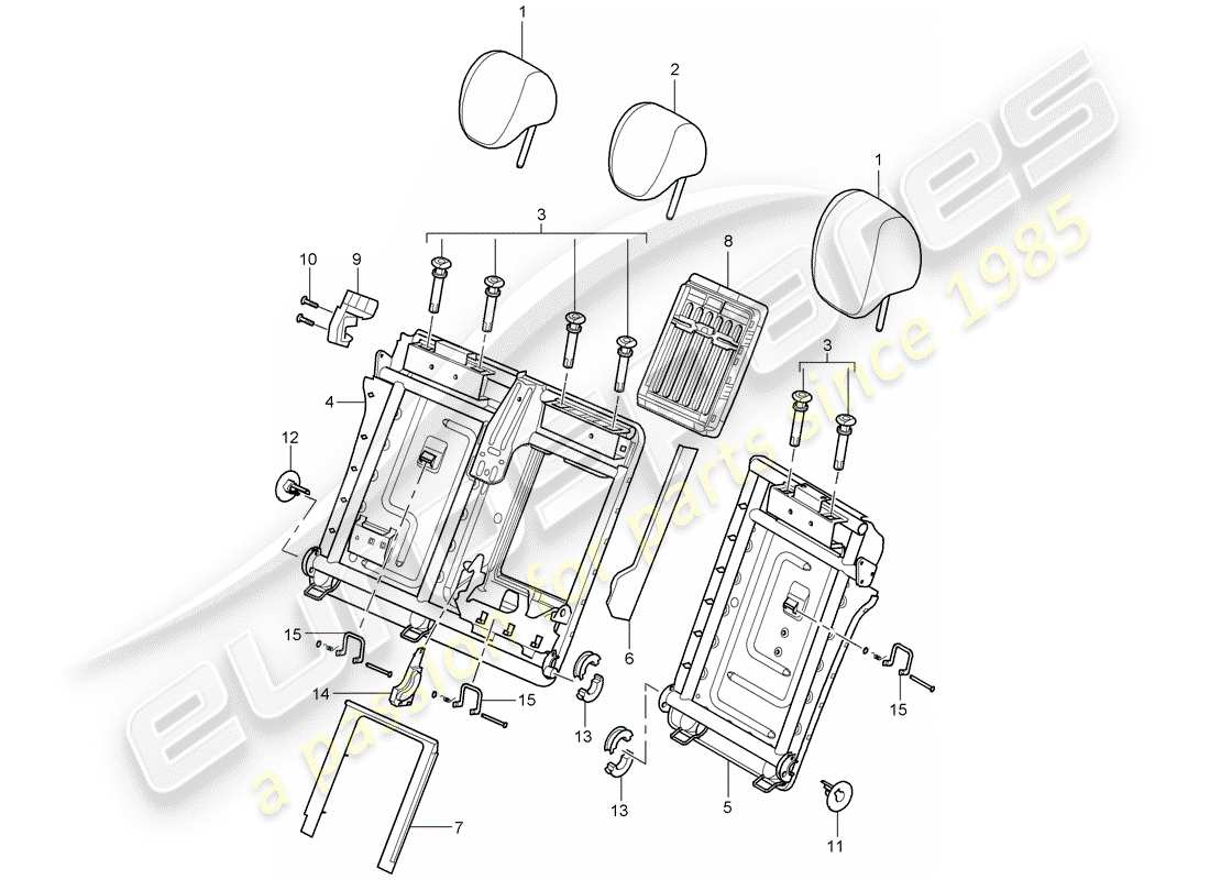 porsche 2009 (cayenne e1 9pa) head restraint accessories backrest frame through-load aperture parts diagram