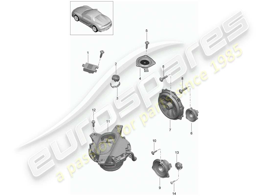 porsche 2016 (981 boxster spyder) loudspeaker parts diagram
