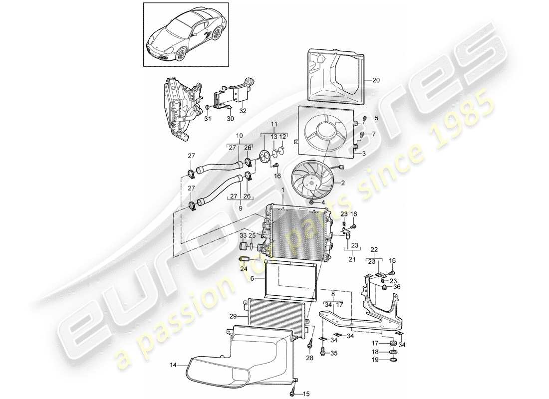 porsche 2010 (987 cayman) coolant cooling system 3 part diagram