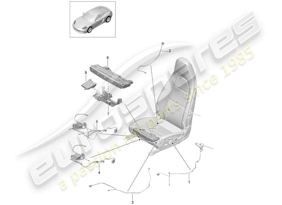 porsche 2019 (718 cayman) wiring looms switch control unit electric motor sports seat part diagram