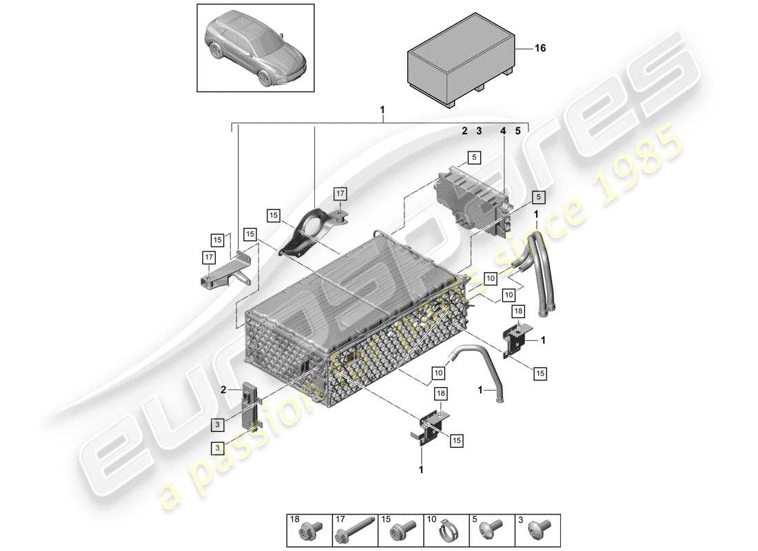 porsche 2019 (cayenne e3 9ya/9yb) hybrid battery parts diagram