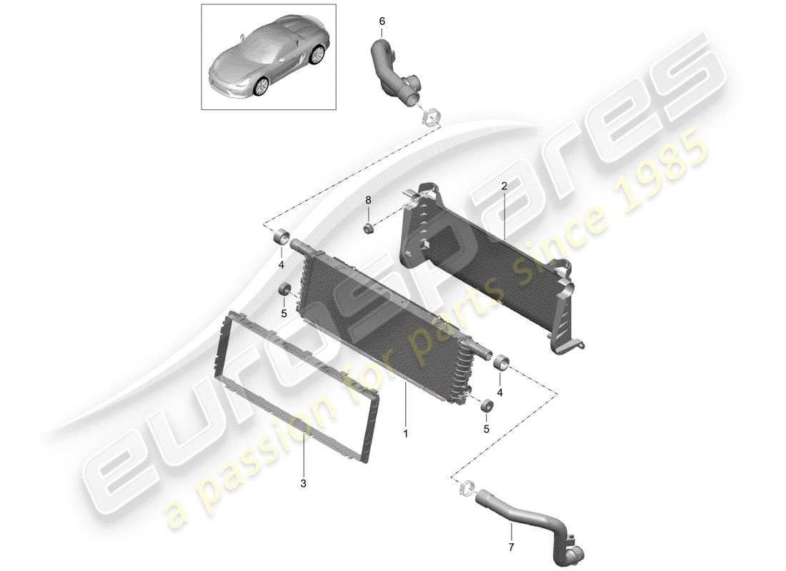 porsche 2016 (981 boxster spyder) cooler for coolant center parts diagram