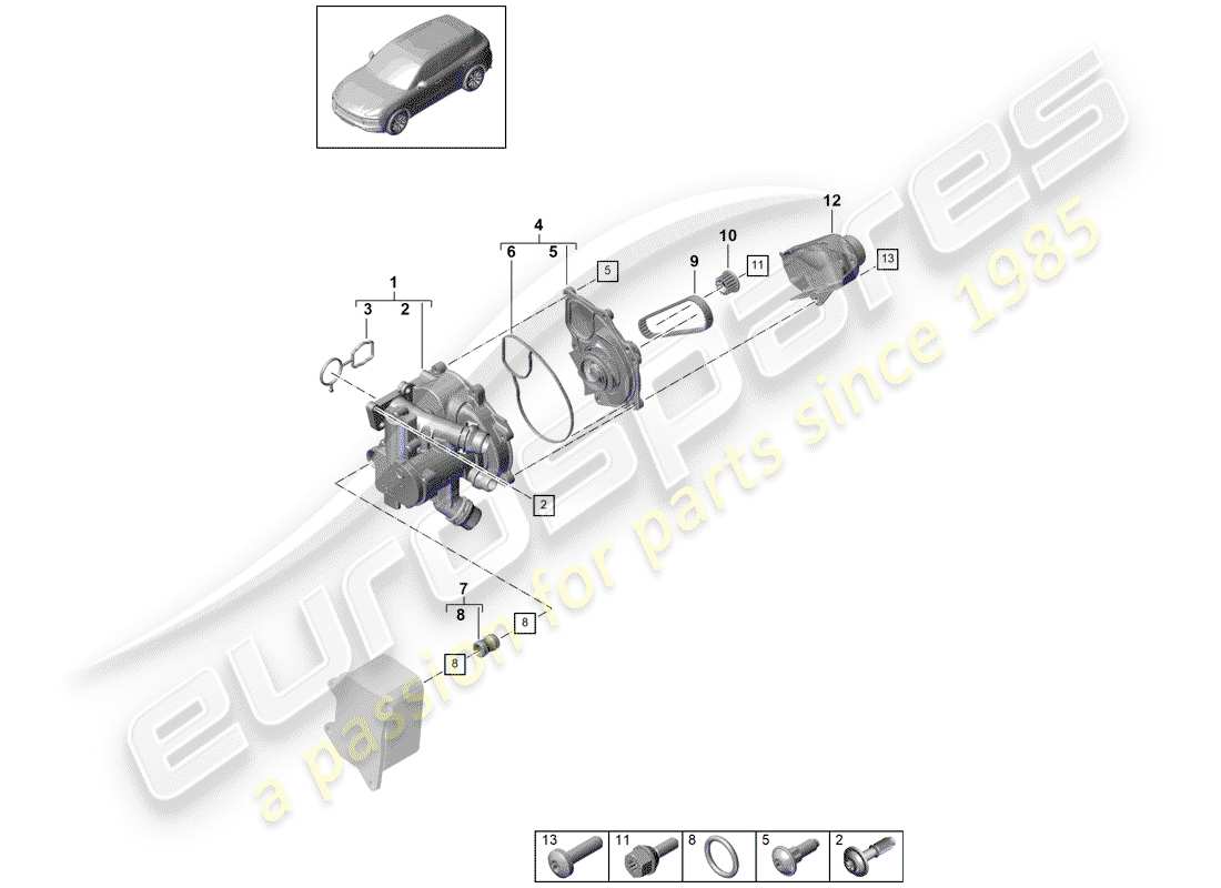 porsche 2019 (cayenne e3 9ya/9yb) coolant regulator coolant pump connector union parts diagram