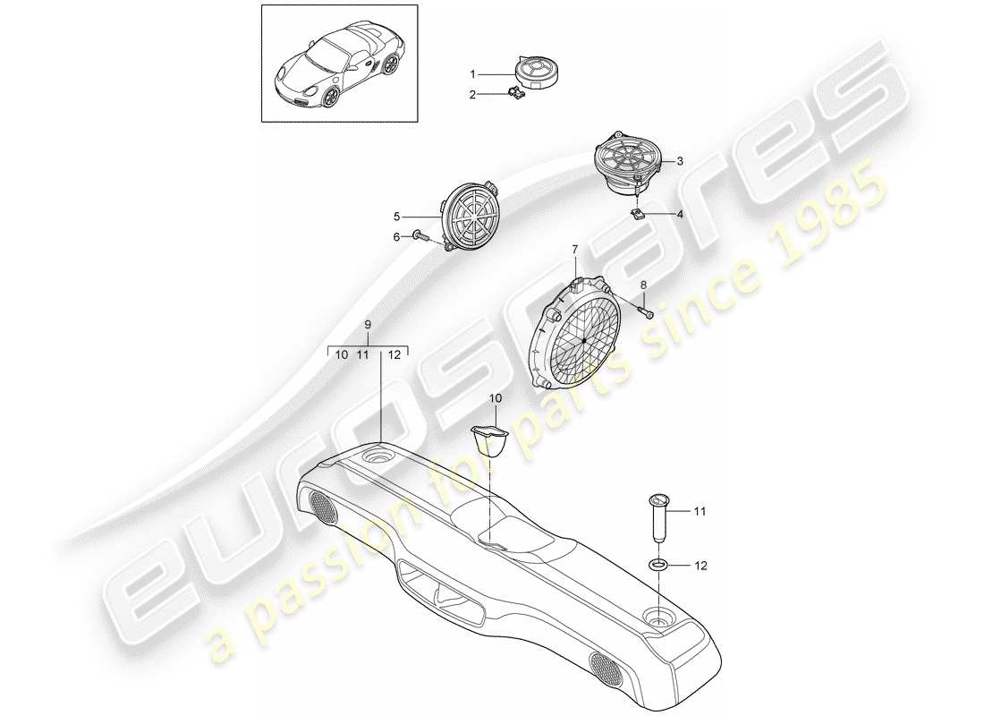 porsche 2012 (987 boxster) loudspeaker parts diagram