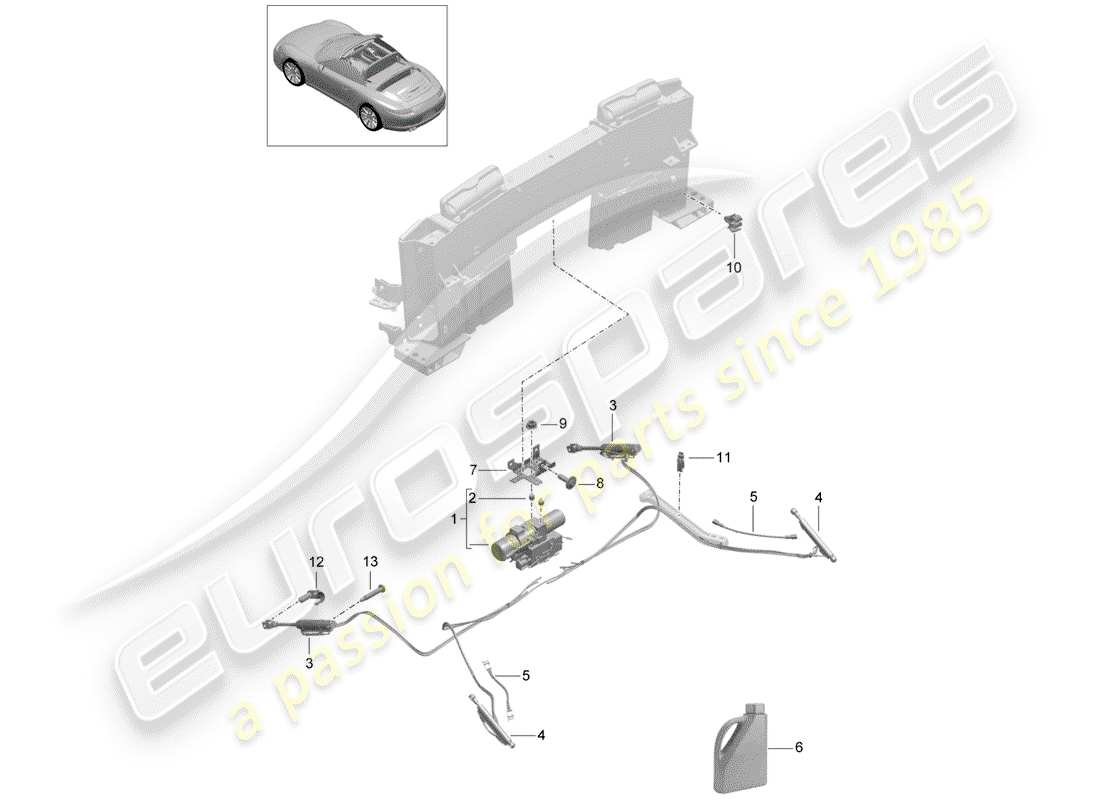 porsche 2016 (991-1) convertible top drive unit parts diagram