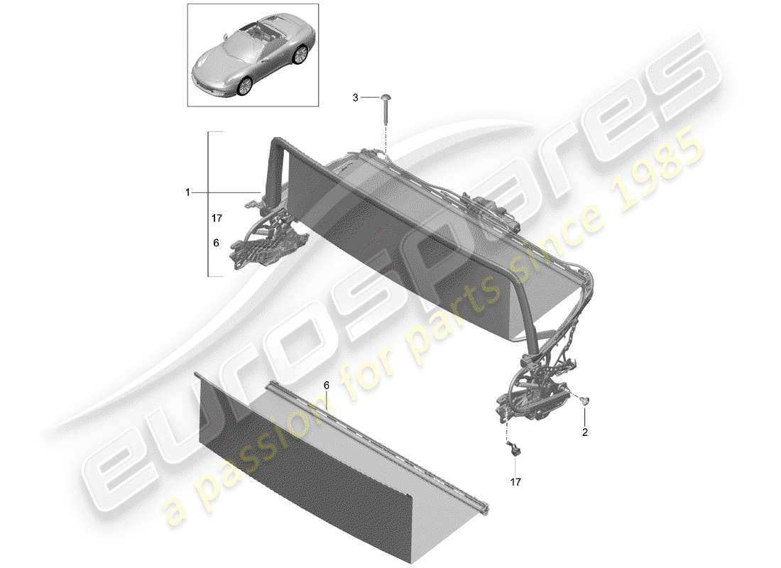 porsche 991 (2012) windscreen parts diagram